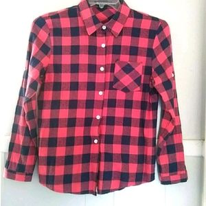 🎈3/$20 Allegra K pink & blue plaid flannel top